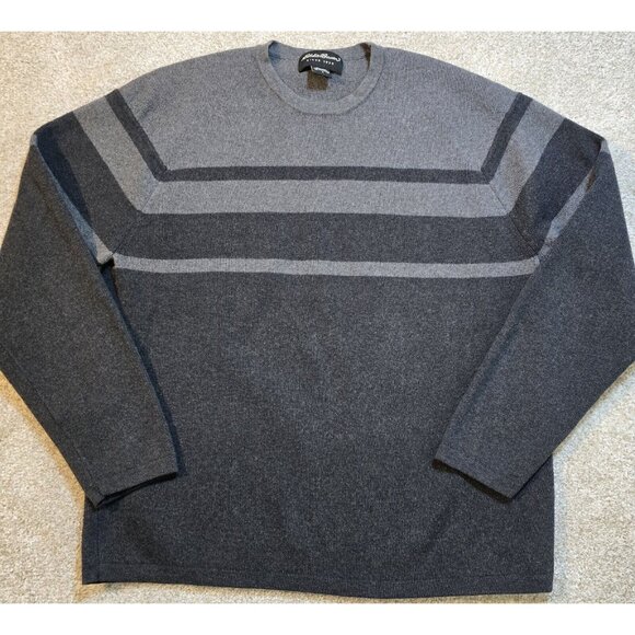 Eddie Bauer Sweater Pullover 100% Cotton Tight Knit Striped Dark Gray Men's L - Picture 1 of 11